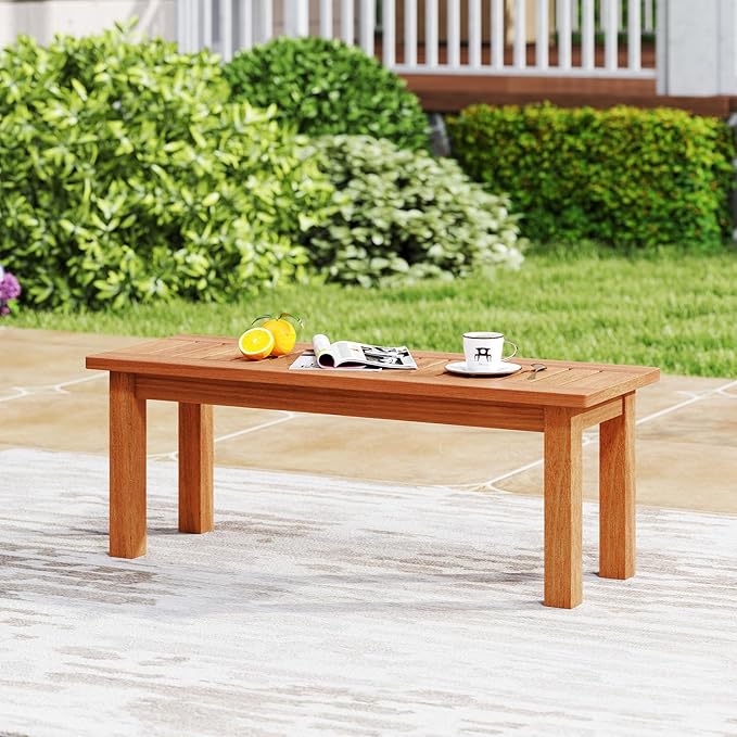 Tangkula Outdoor Backless Bench, Solid Wood Patio Bench w/Slatted Seat, 2-Person Rustic Wooden Entryway Bench for Front Porch Garden Balcony Park Indoor, Weatherproof, 34”, Load up to 330 LBS (1)