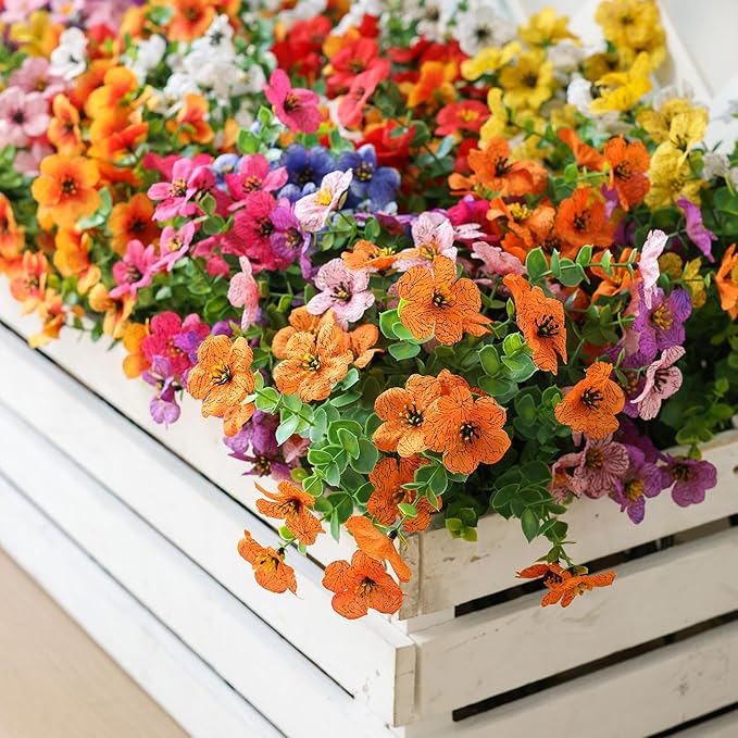 mizii Artificial Flowers for Outdoors 20 Bundles Realistic Faux Silk Flower UV Resistant Fake Plants Outside Decorations for Patio Garden Balcony Yard Porch Summer Indoor Home Decor (Orange)