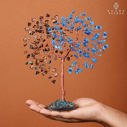 Crystal Tree for Home and Office Decoration, Pink Tiger Eye & Turquoise Healing Stones Handmade Tree of Life for Positive Energy, Money, Good Luck, Christmas Decor, Birthday Gifts for Women, Mom