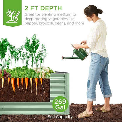 Best Choice Products 6x3x2ft Outdoor Metal Raised Garden Bed, Deep Root Box Planter for Vegetables, Flowers, Herbs, and Succulents w/ 269 Gallon Capacity - Sage Green