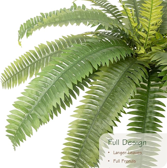 bellacat 39in UV Resistant Artificial Ferns for Outdoors Large, Realistic Fake Boston Fern with Full Multiple Silk Fronds, Faux Boston Fern for Porch Outdoors, Garden or Hanging, 2 Pack