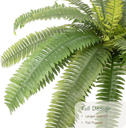 48in UV Resistant Artificial Ferns for Outdoors Large, Realistic Fake Boston Fern with Full Multiple Silk Fronds, Faux Boston Fern for Porch Outdoors, Garden or Hanging, 2 Pack