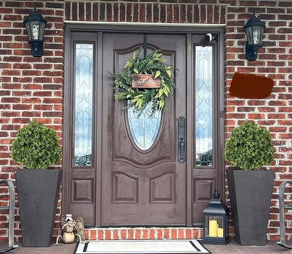 24" Faux Boxwood Plants Outdoor, Artificial Topiary Ball Trees Set of 2, UV Resistant Fake Potted Evergreen Realistic Greenery Bushes Shrubs for Outside Front Porch Planter Patio Indoor Decor 2ft Tall