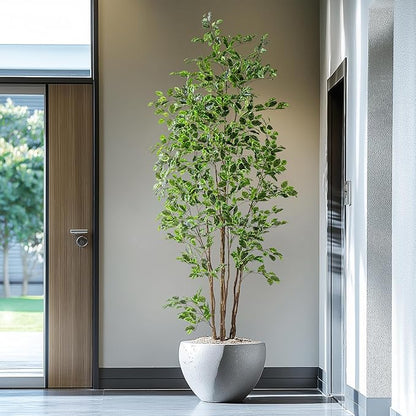 Artificial Ficus Tree Indoor 8ft, Large Potted Faux Tree with Realistic Silk Leaves & Trunk for Home Office, Living Room Corner Decor