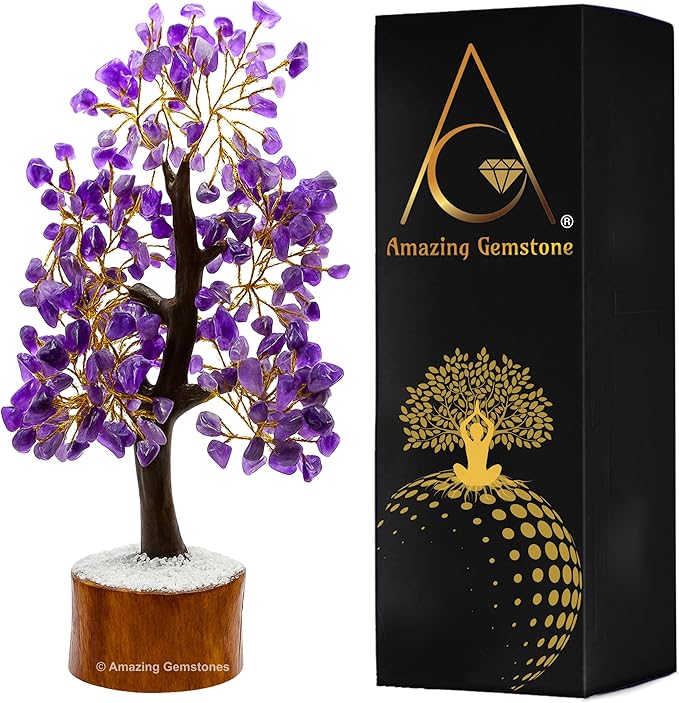 Amethyst Natural Healing Premium Crystal Bonsai Feng Shui Fortune Money Tree of Life for Home Office Decor (Gift Box Ready,10-12 Inch)
