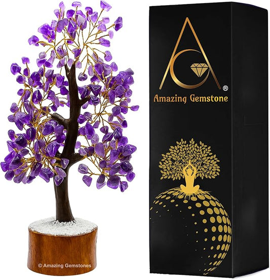 Amethyst Natural Healing Premium Crystal Bonsai Feng Shui Fortune Money Tree of Life for Home Office Decor (Gift Box Ready,10-12 Inch)