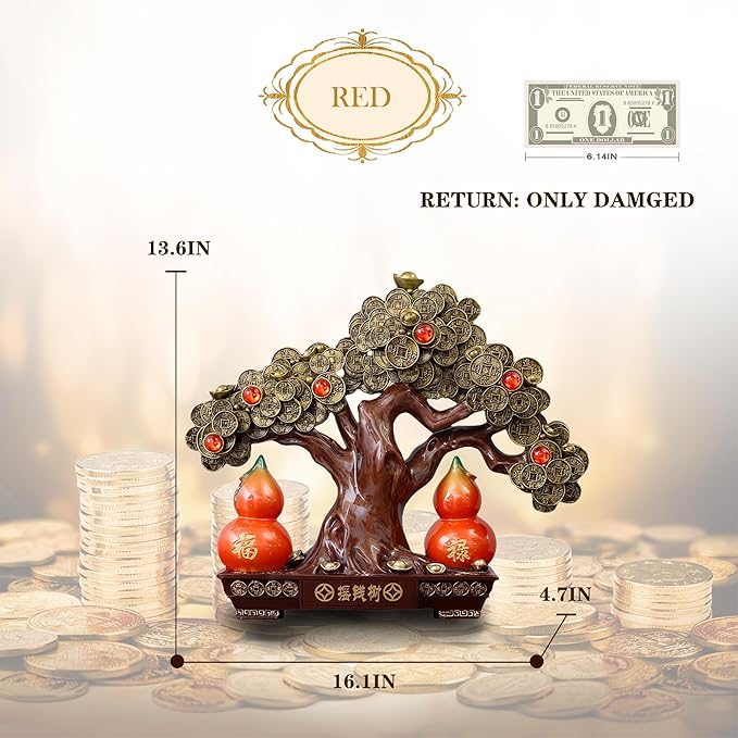 Top Resin Money Tree, Artificial Bonsai Tree - Feng Shui Decor & Gifts for Home, Feng Shui Statue, Chinese New Year Decoration, Chinese Decor & Gifts
