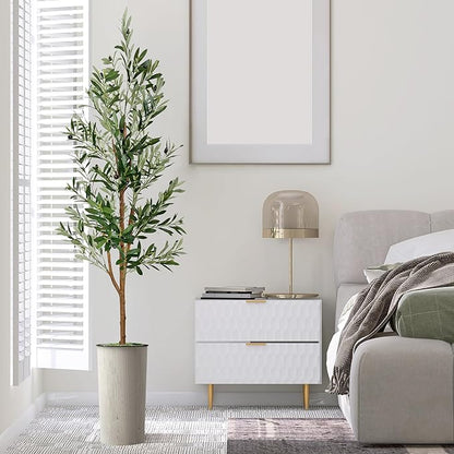 Artificial Tree in Modern Swirl Pattern Planter, Fake Olive Silk Tree for Indoor and Outdoor Home Decoration - 68" Overall Tall (Plant Pot Plus Tree)