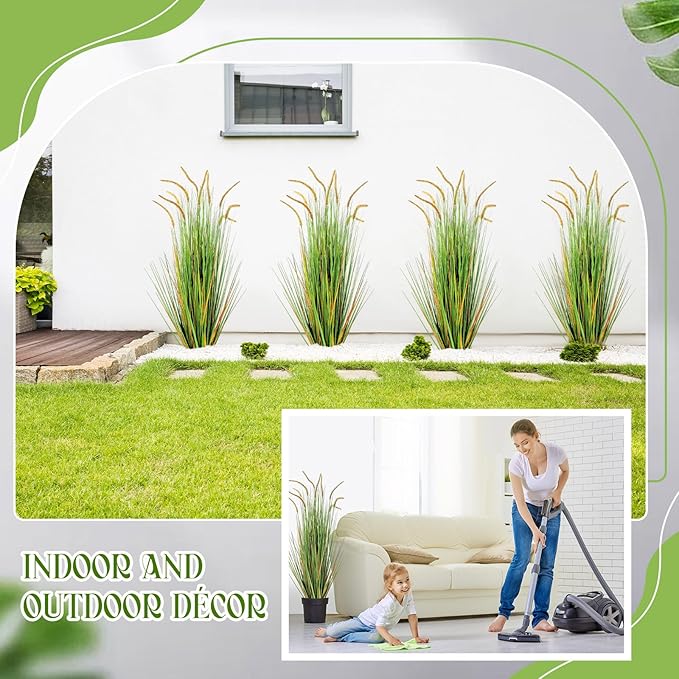Jexine 4 Pieces Faux Plants Outdoor 4 ft Tall Artificial Grass Plant Potted Artificial Setaria Grass Faux Greenery Floor Plants for Housewarming Gift House Garden Lobby Outdoor (Green)