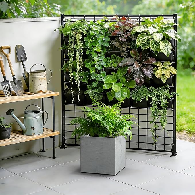 Kante 12 Inch Square Concrete Planter for Outdoor Indoor Home Patio Garden, Large Plant Pot with Drainage Hole and Rubber Plug, Natural Concrete