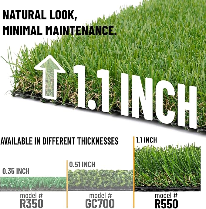 Ottomanson 6'6" x 34' Artificial Faux Grass Rug - Realistic Turf with UV Protection - Perforated for Easy Drainage - Durable, Hose-Off Synthetic Lawn Carpet for Indoor & Outdoor Use, Green