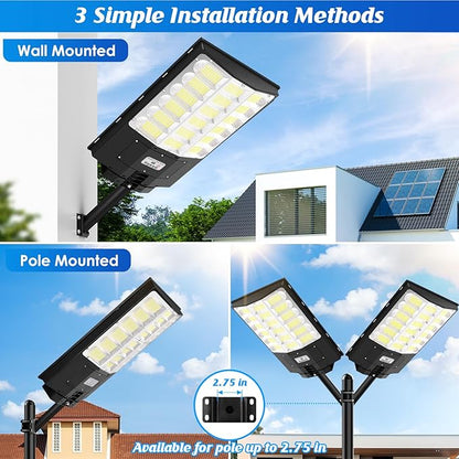 Brightever Solar Street Light Outdoor Waterproof 5000W, 500000LM Motion Sensor 8500K Solar Powered Flood Light Dusk to Dawn with Remote Control for Outside,Yard, Garden, Parking Lot, 1-Pack