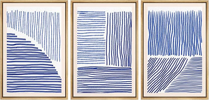 Ashbrook Framed Wall Art Print Set Navy Blue Geometric Color Block Lines Abstract Shapes Illustrations Modern Art Boho Scenic Colorful Chic for Living Room, Bedroom, Office - 16"x24"x3 Natural