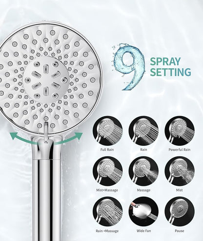SR SUN RISE Filtered Shower Head with Handheld High Pressure 9 Spray Mode Showerhead Detachable Shower Head Water Softener Filters Beads for Hard Water Remove Chlorine 4 Filters Chrome
