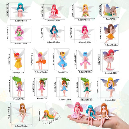 20 Pcs Miniature Fairy Figurines, Hand-Painted Small Flower Fairies with Wings for Garden Decor, Cake Topper & Landscapes