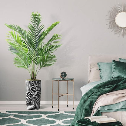 Artificial Tree in Modern Geometric Pattern Planter, Fake Areca Tropical Palm Silk Tree for Indoor and Outdoor Home Decoration - 66" Overall Tall (Plant Pot Plus Tree)