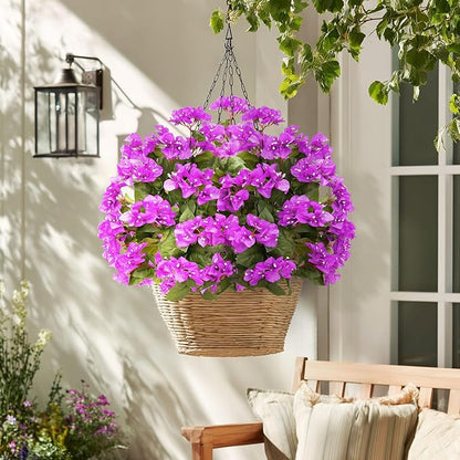 4 Pcs Artificial Flowers Bougainvillea Outdoor Artificial Plants Faux Flowers with Stems Silk Flowers for Wedding Porch Living Garden Decor Without Vase (4PCS,Dark Purple)