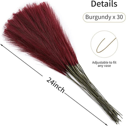 Faux Burgundy Pampas Grass - 30pcs 24 Inch Artificial Pampas Grass Decor Tall, Fake Pompas Grass for Vase Filler, Table Centerpieces, Wedding, Party and Home Decor (Burgundy, 30 Pieces)