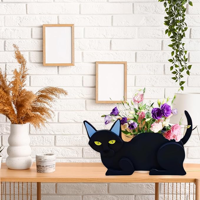 Black Cat Planter Plant Pots,Cute Cat Flower Planter,Gifts for Pet Lovers,Unique Animal Plant Pots,Office,Indoor Outdoor Garden Decor12.5 * 5.6 * 7.8in
