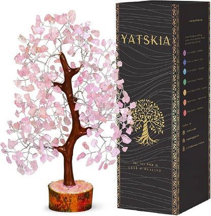 YATSKIA Rose Quartz Tree, Rose Quarts Crystal, Stone Crystal Money Tree - Feng Shui Decor - Spiritual Gift, Home Office Decor - 10-12 Inch Approx