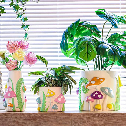GUGUGO Pastel Flowers Vase, 8-Inch-Tall Rainbow Funky Mushroom Decor, Eclectic Vases for Flowers, Unique Colorful Decorative Vase, Cute Room Decor Aesthetic