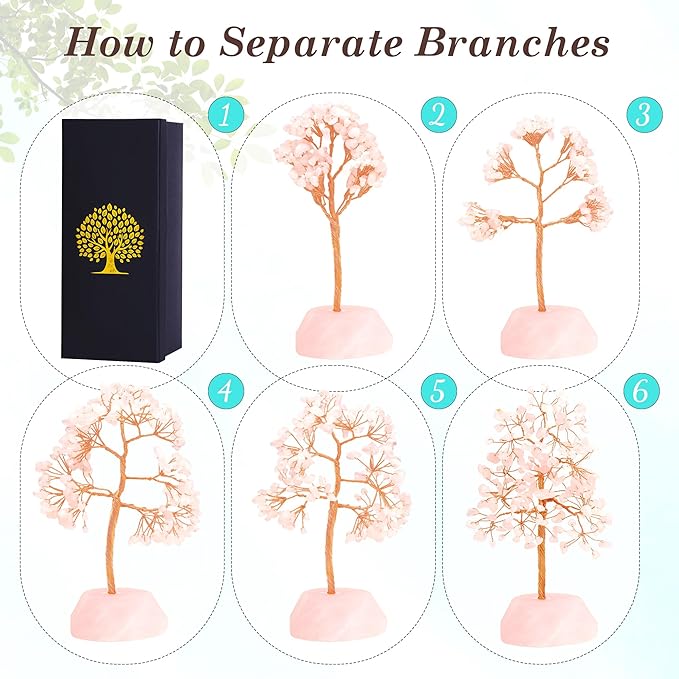 SITUMEIZI Rose Quartz Crystal Tree 7.09IN Healing Stones Natural Crystals Base Copper Wire Tree Life Reiki Pink Gifts for Women Room Office Desk Decor Spiritual Meditation Energy