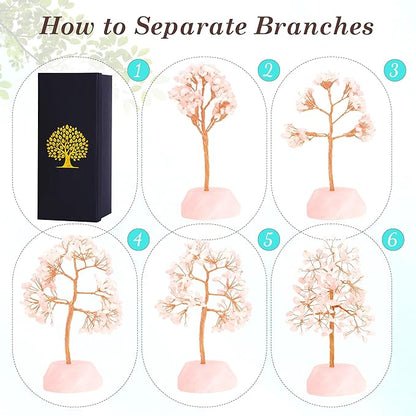 SITUMEIZI Rose Quartz Crystal Tree 7.09IN Healing Stones Natural Crystals Base Copper Wire Tree Life Reiki Pink Gifts for Women Room Office Desk Decor Spiritual Meditation Energy