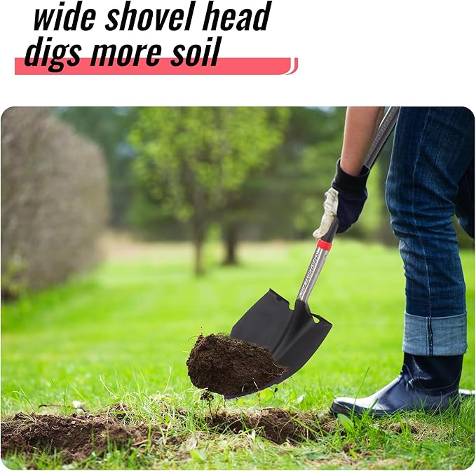 SHARK ATTACK 5-Piece Steel Shovel Set with Non-Slip Handle and D-Grip Handles - Multi-Size Garden Shovels with Powder Coating for Digging, Planting & Car Emergency