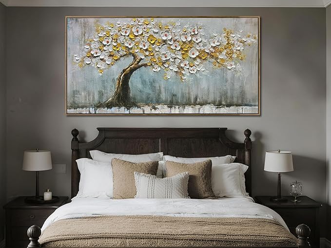 Brushart Gold Tree Wall Art Large Canvas Art Wall Decor for Living Room, Botanical Pictures Paintings Wall Decor Textured Walls for Dining Room Bedroom Home Office, Framed 58"x29"