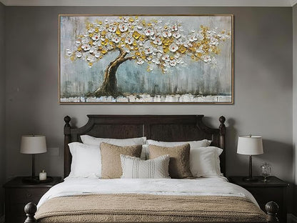 Brushart Gold Tree Wall Art Large Canvas Art Wall Decor for Living Room, Botanical Pictures Paintings Wall Decor Textured Walls for Dining Room Bedroom Home Office, Framed 58"x29"