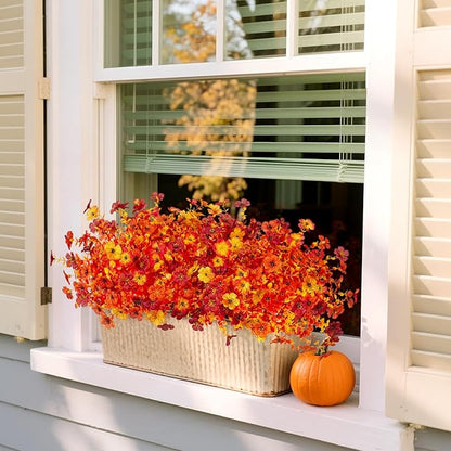 Artificial Fake Mums Fall Flowers for Outdoor Outside Decoration 12 Bundles Faux Silk Flowers Plants Realistic Daisy UV Resistant Fall Décor Autumn Front Door Porch Patio Yard Decoration