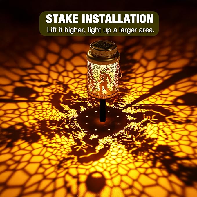 Cooo 4 Pack Solar Lanterns Outdoor Waterproof Bigfoot Sasquatch Christmas Trees Solar Pathway Lights Landscape Path Christmas Gifts for Women Mom Grandma for Outdoor Table Lamps Garden Yard Decor-Gold
