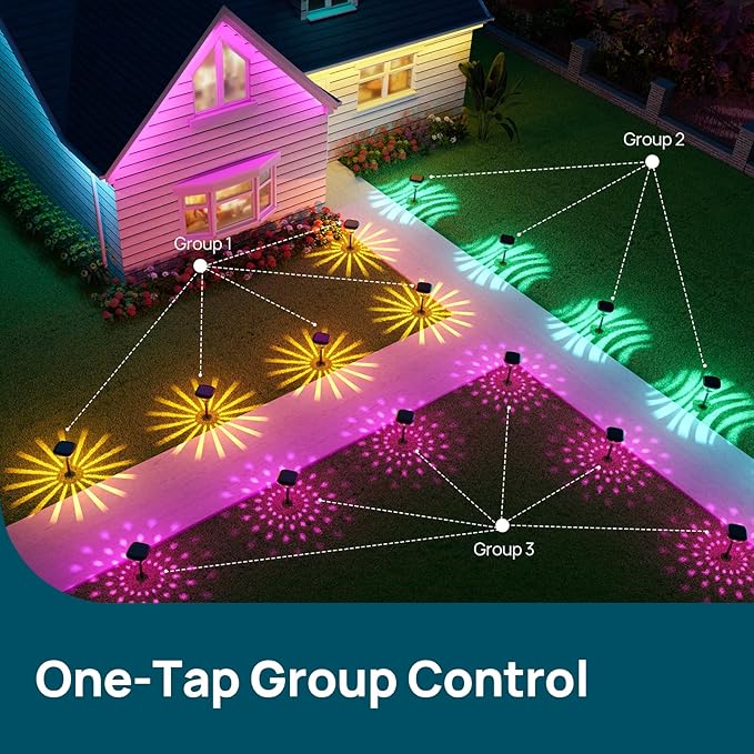 Linkind Smart Solar Pathway Lights SP6, in-App Pattern Switching Solar Lights Outdoor, USB & Solar Charging, Cool/Warm White/Color-Changing Landscape Lighting, Christmas Decor for Yard, Patio (4 Pack)