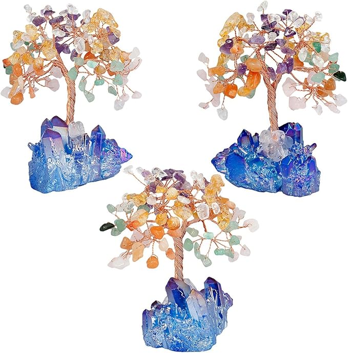 mookaitedecor Colorful Crystal Tree, Quartz Cluster Blue Titanium Crystals Base Bonsai Money Tree for Wealth and Luck