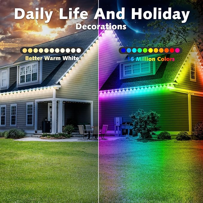 SINLEY 400FT Permanent Outdoor RGB Lights,Waterproof Smart LED Eaves Lights with App/Remote Control,for Christmas and All Holiday Decor,Daily and Accent Lighting,House Roof and Garden Lighting