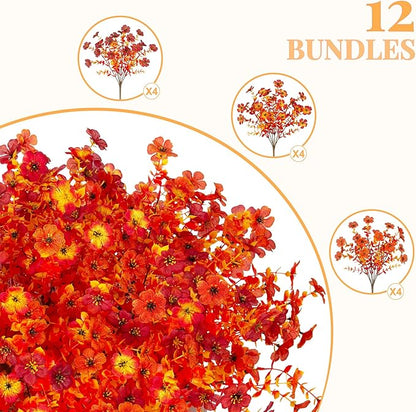 Artificial Fake Mums Fall Flowers for Outdoor Outside Decoration 12 Bundles Faux Silk Flowers Plants Realistic Daisy UV Resistant Fall Décor Autumn Front Door Porch Patio Yard Decoration