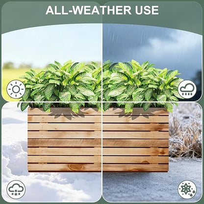 Rectangular Planters for Outdoor Plants, Large Planter Box with Drainage Holes, Metal Balck Palnters for Patio, Garden (32" L x 15" W x 16" H, Walnut Wood Grain)
