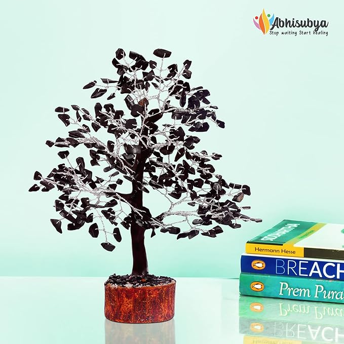 Black Tourmaline Silver Wire Handmade Crystals and Healing Stone Natural Gemstone Fortune Bonsai Money Tree | Good Luck | Wealth | Prosperity | Home Office Decor | Spiritual Gift | Feng Shui