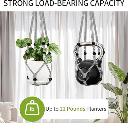Macrame Plant Hanger - Fits 4 to 13 inches Pots for Indoor Outdoor, 35"/29"/23" Different Sizes Set, Gray (POTS NOT Included)