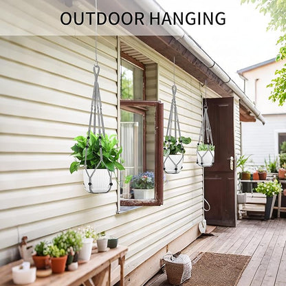 Macrame Plant Hanger - Fits 4 to 13 inches Pots for Indoor Outdoor, 35"/29"/23" Different Sizes Set, Gray (POTS NOT Included)