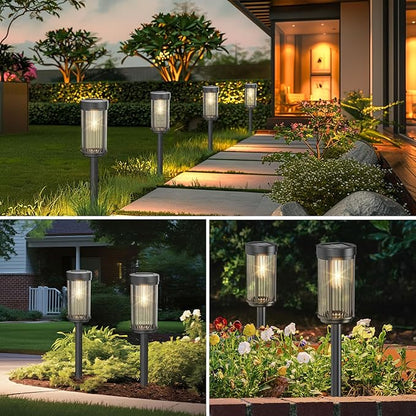 EXCMARK 12 Pack Outdoor Solar Lights Waterproof for Yard Garden Walkway Pathway Lawn Decorative Contemporary Landscape Lighting. (Warm White Light, 12)