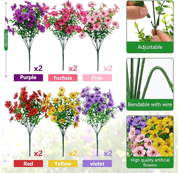 FGSAEOR 12 Bundles Artificial Flowers for Outdoor Indoor, Faux Flower Daisy with Eucalyptus Leaves Fake Plants Greenery, Garden Home Decor for Boxwood Porch Patio