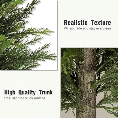 2FT Artificial Cedar Trees Set of 2, Realistic Faux Evergreen Topiary Bushes Plants, Outdoor Potted Fake Cypress Shrubs for Front Porch Garden Home Living Room Decor