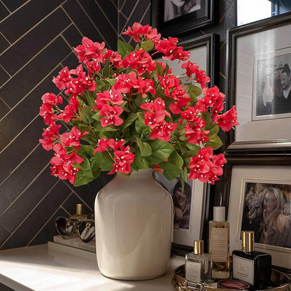 4 Pcs Artificial Flowers Bougainvillea Outdoor Artificial Plants Faux Flowers with Stems Silk Flowers for Wedding Porch Living Garden Decor(4PCS,Red)
