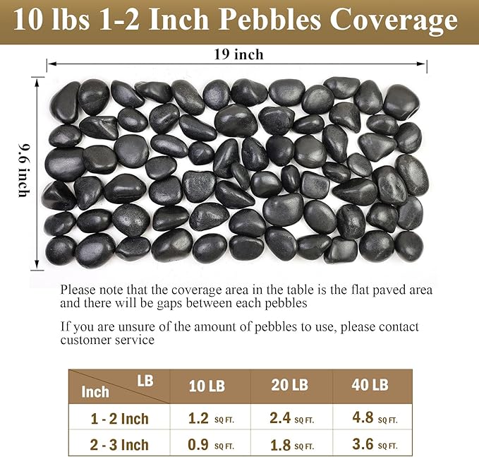 10 lbs Black Rocks Pebbles for Plants, 1-2 Inch Polished Black River Rocks for Planter Garden Landscaping Vase Yard Walkway Home Décor Paving Fountain and Outdoor Decorative Stones
