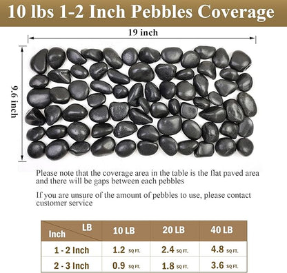 10 lbs Black Rocks Pebbles for Plants, 1-2 Inch Polished Black River Rocks for Planter Garden Landscaping Vase Yard Walkway Home Décor Paving Fountain and Outdoor Decorative Stones