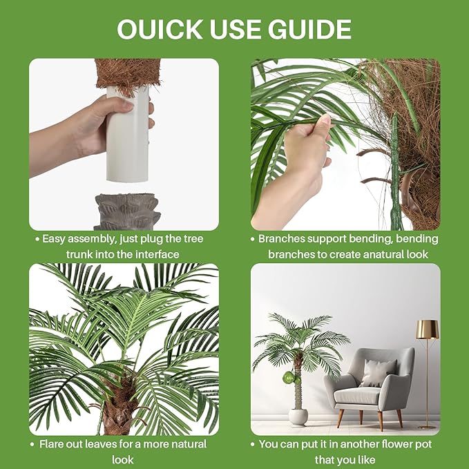 Artificial Phoenix Palm Tree with Coconut Fruit Outdoor Indoor Decor Large Faux Coconut Silk Palm Tree Tropical Fake Tree Large Faux Sago Palm Plant for Home Yard Outside (5 FT)