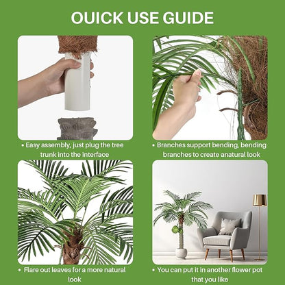 Artificial Phoenix Palm Tree with Coconut Fruit Outdoor Indoor Decor Large Faux Coconut Silk Palm Tree Tropical Fake Tree Large Faux Sago Palm Plant for Home Yard Outside (5 FT)