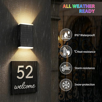 Solar Wall Light Outdoor , RGB & Warm White 8 Modes Dusk to Dawn Lighting Wall Sconce IP67 Waterproof Up and Down Solar Lights Outdoor Front Door Light for House, Garage, Porch, Doorway,Fence (1PACK)
