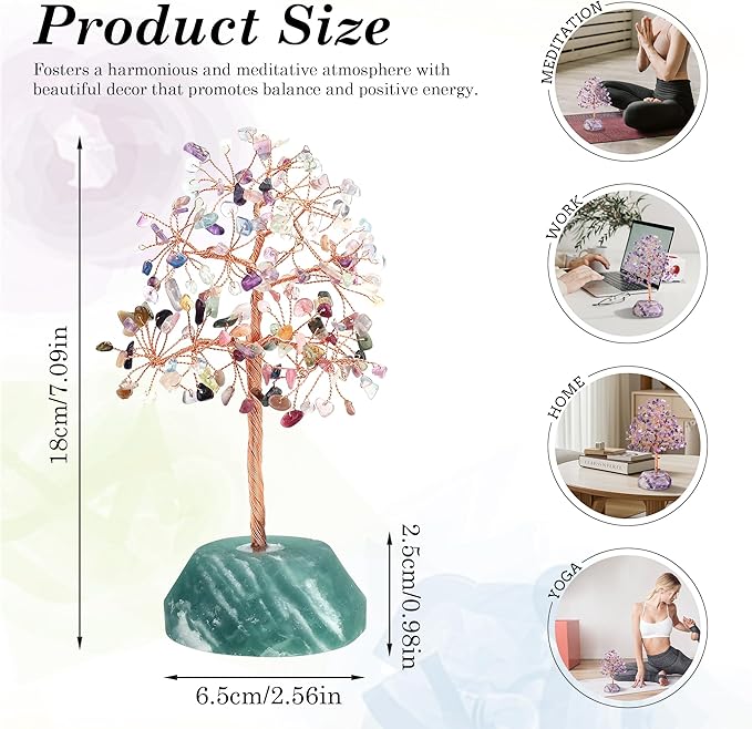 SITUMEIZI Fluorite Crystal Tree 7.09IN Healing Stones Natural Crystals Base Copper Wire Tree Life Reiki Gifts for Women Room Office Desk Decor Spiritual Meditation Energy